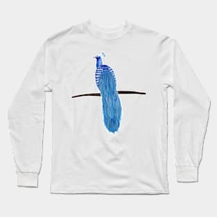 Peacock Pattern - Blue & Metallic Long Sleeve T-Shirt